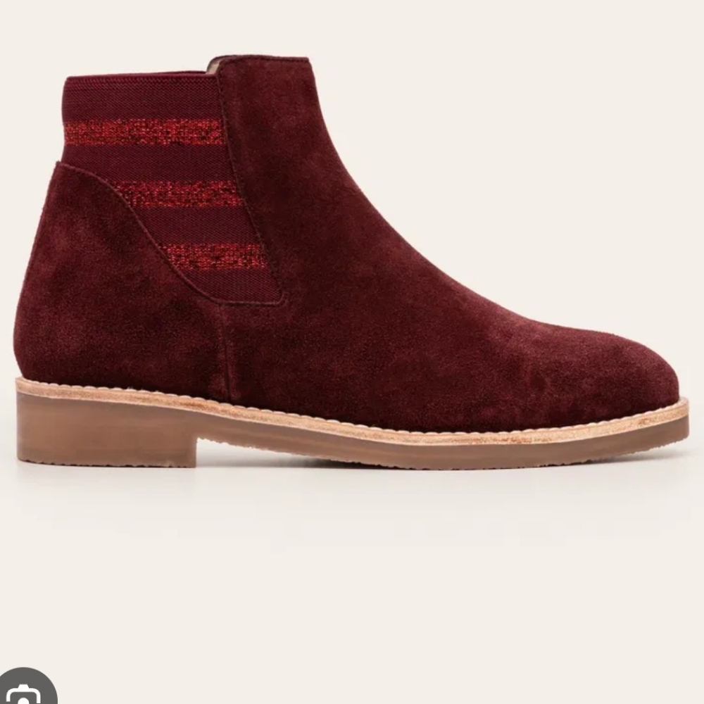 NWT.Boden Burgundy Leather Suede Ankle Pull On Chelsea Siz 40/8.5